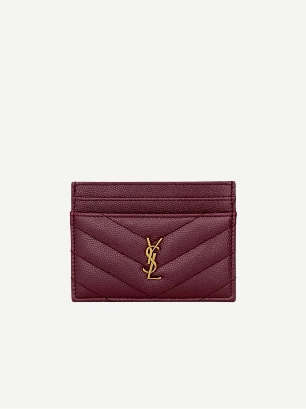 Yves Saint Laurent Deep Burgundy Quilted Card Case with Gold YSL